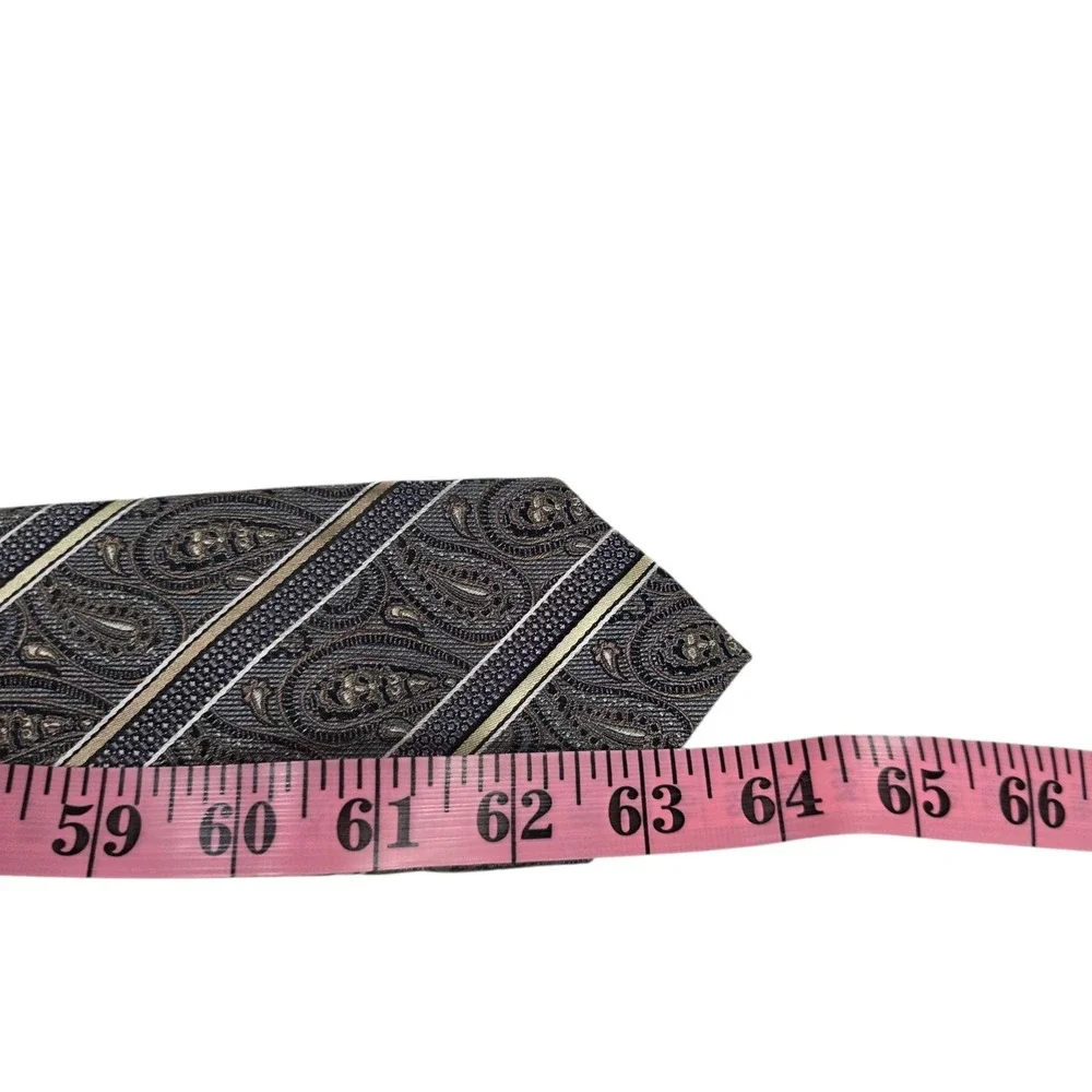 Pronto Uomo Platinum Paisley Silk Tie Mens Woven Striped Pattern Gray‎ Gold